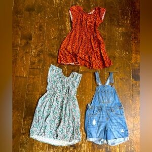 Osh Kosh short overalls and two dresses bundle